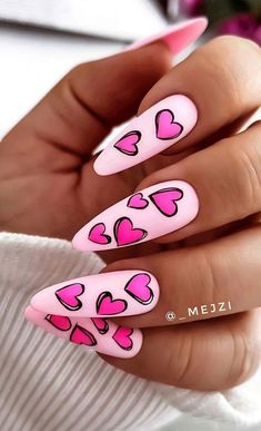 27. Bright Pink Heart Nails Last year, many of us didn't celebrate Valentine's day at all. With Valentine's Day coming up, if you have someone you're hoping to celebrate with this year while you’re planning an epic Valentine’s Day ideas to celebrate your love, you will need to look pretty t... Valentine Nails Pink, Pink Nail Designs, Easter Nails, Pink Acrylic Nails, Luxury Nails, Gel Nail Art