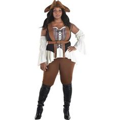 a woman in a pirate costume posing for the camera