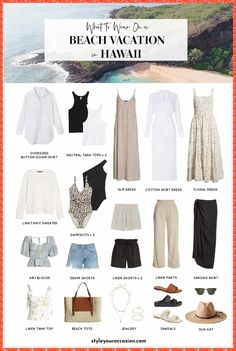 [Ad] Looking For Stylish Beach Vacation Outfits? If You Are Headed To Hawaii This Packing List Will Give You Exactly What You Should Bring Along And The Best Hawaii Outfits Ideas (Or Maui Outfit Ideas)! The Vacation Outfits Give A Chic, Elevated Aesthetic, And Are Comfortable, And The Free Packing List Is Printable To Help You Along Your Way! #vacationoutfitsaesthetic Beach Packing Outfits, Neutral Cruise Outfits, Outfits To Wear On Beach Vacation, Outfits For A Resort Vacation, Vacation Outfits For Beach, Hawaii Holiday Outfits, Parisian Vacation Style, Vacation Beach Outfit Ideas, Summer Holiday Outfits Beach Vacation Style Capsule Wardrobe