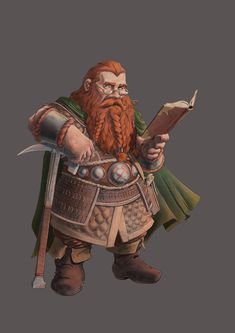 a man with a beard and long red hair holding a book