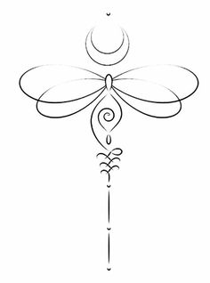 a drawing of a dragonfly with the moon in the sky above it and two wings on