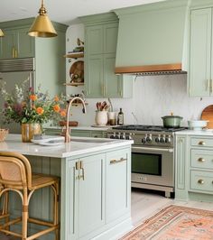 Sage Green Cabinets Kitchen, Sage Green Interior, Green Kitchen Cabinet, Cabinet Inspiration, Arch Doorway