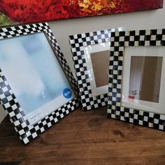 These Picture Frames Are Painted By Me In The Black And White Check Pattern Available In 8x10 $35 5x7 $33 4x6 $31 Hand Painted By Me. Also If You Have A Frame You Would Like Me To Check, Just Let Me Know. Hand Painted Photo Frames, Painted Photo Frames, Painted Frames, Wall Stickers Animals, Wood Wall Plaques, Pink Bar, Wooden Picture Frame, 4x6 Picture Frames, Wooden Picture Frames