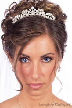 bridal updos with tiara - Google Search More Tiara And Veil, Bride Veils, Hairstyles Bride, Wedding Hairstyles Medium Length, Veils Bridal, Wedding Hairstyles With Veil