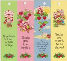 four bookmarks with the words books are meant to be cherries and cherries on them