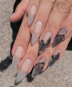 Men Acrylic Nails, Edgy Nails Black, Crystal Inspired Nails, Smoky Nails, Creepy Nail Art, Anime Nails Art, Ongles Goth