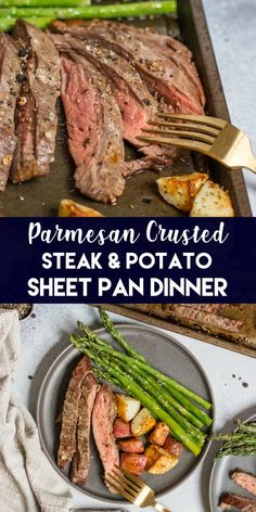 grilled steak and potato sheet pan dinner with asparagus