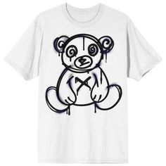 a white t - shirt with a drawing of a teddy bear on it's chest