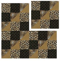 four different animal print squares with black and brown designs on them, all arranged in the same pattern