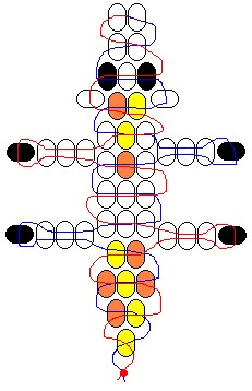 an image of a cross made out of circles and dots on a white background with red, yellow, blue, and black lines