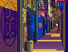 an image of a city street that looks like it has been altered to look like pixel art