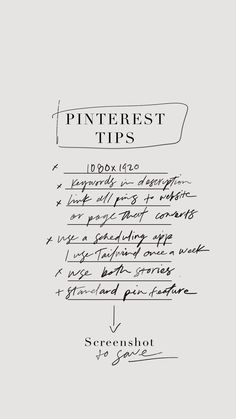 the title page for pinterest tips, written in black ink on white paper