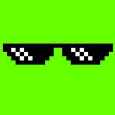 the pixel glasses are black and white with squares on them, against a green background