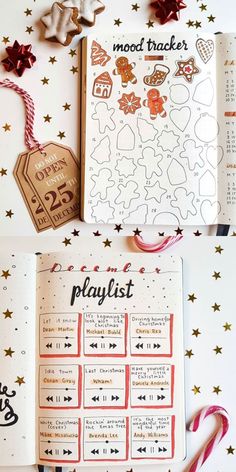 an open planner with christmas decorations and candy canes