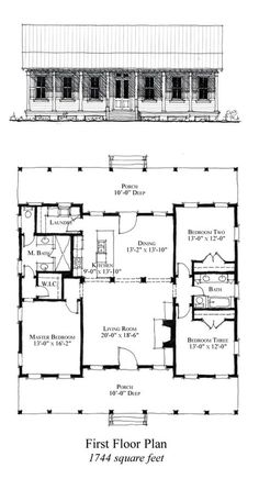 the first floor plan for an old house with two rooms and one bedroom on each side