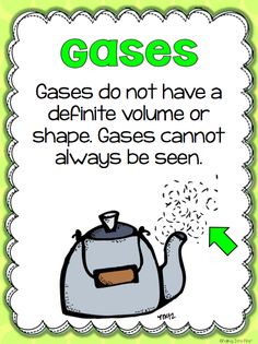 a sign that says, gases do not have a definite volume or shape