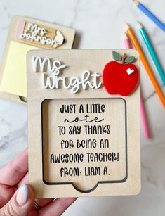 a teacher appreciation card with an apple on it