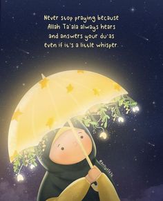 a cartoon character holding an umbrella in front of a night sky with stars on it