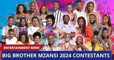 the big brother maans 2020 contestants are posing for a group photo in front of colorful background