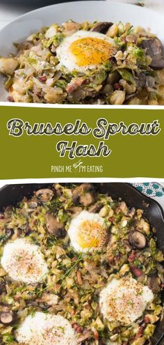 broccoli sprout hash browns with eggs in a skillet