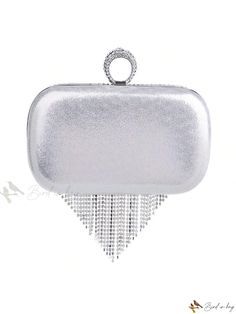 Bird in Bag - Luxury Glitter Clutch with Tassel, Rhinestones, Finger Ring, and Diamonds – Silver Evening Bag with Metal Chain Shoulder Handbag and Matching Jewelry Set (Necklace, Bracelet, Earrings) Silver Evening Bag With Chain For Gift, Silver Metal Evening Bag As Gift, Fringe Decor, Red Clutch Bag, Tassel Decoration, Sophisticated Women, Tassel Decor, Glitter Clutch, Tassels Decor