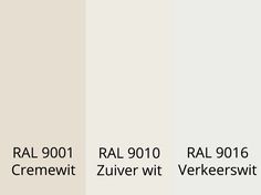 three different shades of white and grey with the words ral 9001 cremewit