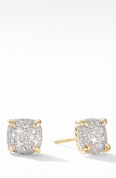 18-karat yellow gold. Pavé diamonds, 0.59 total carat weight. Earring, 7mm. Imported. Style Name:David Yurman Chatelaine Stud Earrings In 18K Gold & Pavé Diamonds. Style Number: 5965391. Diamond Free, Gold Signet Ring, Diamond Guide, Chatelaine, Apple Watch Strap, Keep Jewelry, Ring For Women, David Yurman, Stud Earring