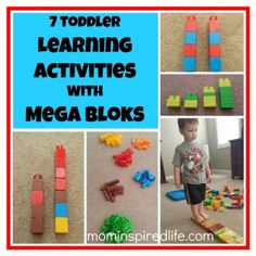 a collage of different activities for toddlers to play with legos and building blocks