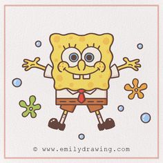 spongebob is standing in the middle of bubbles