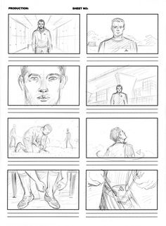 the storyboard shows how to draw people in different poses, with one man looking at another