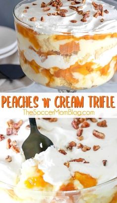 this vanilla pecan peach trifle is an easy dessert recipe that's ready in minutes