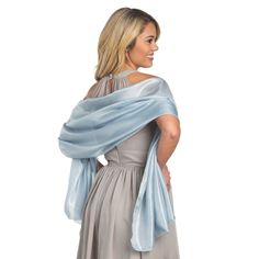 In an on-trend dusty blue hue, these shawl wraps make an elegant addition to any wedding ceremony. Add these bridal accessories to match your color scheme or to make your wedding photos pop. They can be used after the wedding is over as an accessory to pair with an evening gown. Silk. (3 pcs. per unit) 67" x 27 1/2" Imported. Dusty Blue Bridesmaid, Shawl Outfit, Bridesmaid Wrap, Bridesmaid Shawl, Blue Shawl, After The Wedding, Wedding Party Supplies, Guest Attire, Wedding Attire Guest