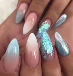 Cute Acrylic Nail Designs, Pretty Nail Designs, Mermaid Nails, Baby Blues, Elegant Nails, Beautiful Nail Art, Cute Acrylic Nails