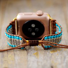 Handmade Turquoise Beaded Apple Watch Bracelet – mantrachakra Diy Watch Band, Beaded Watches Bracelet, Apple Watch Bracelet Band, Apple Watch Bracelet, Watch Bracelets, Jewelry Hacks, Beaded Watches, Apple Watch Bracelets, Lovers Bracelet