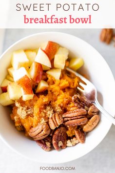 sweet potato breakfast bowl with pecans and apples