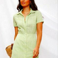 Adorable Sage Green, Button-Up Mini Dress W/Built-In Sage Green Slip For Modesty. Size: Small. Never Worn. Shein Dress, Shein Dresses, Green Button, Sage Green, Dresses Mini, Colorful Dresses, Built In, Button Up, Mini Dress