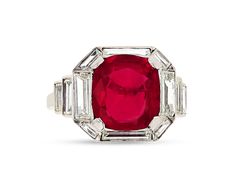 an art deco ruby and diamond ring, by van cleef in the early 20th century