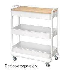 three tiered serving cart with wood top and wheels, white finish by urban surfaces