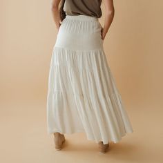 Billowy tiers and a natural cream color make this Maxi Tiered Skirt a flowy all-season favorite. Plus, pockets! Tiered cotton maxi skirt Ankle-grazing hem Pockets! Elastic waist FREE U.S. Standard Shipping! More info here100% COTTONWash cold and lay flat or hang to dry Cream Flowy Tiered Maxi Skirt, Beige Summer Tiered Maxi Skirt, Beige Flowy Tiered Maxi Skirt, Beige Relaxed Tiered Maxi Skirt, White Relaxed Fit Tiered Maxi Skirt, Albion Fit Swim, Albion Fit Swimsuit, Albion Fit, Cotton Maxi Skirts