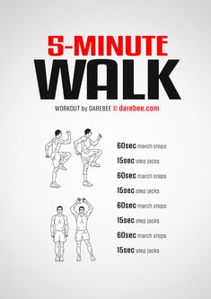 the 5 - minute walk workout is shown in black and white, with instructions for how to