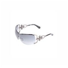 a pair of sunglasses with metal arms and silver frames on a white background, the image is