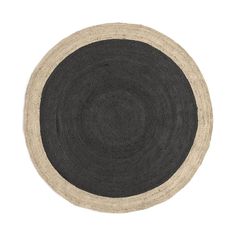 a black and white round rug on a white background