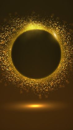 an abstract gold background with sparkles in the middle and a black circle on top