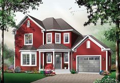 this is an artist's rendering of a red house