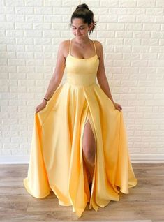 This Dress is fashionable for every occasion. the dress is made-to-order by professional tailors. You can choose from 50 colors, Regular sizes 2 to 16 and plus sizes 14w to 26W. Custom size is also available.. The product details: Color: Yellow, Length: Long, Silhouette: A-Line, Neckline: Spaghetti Straps, Primary Fabric: Satin Yellow Evening Dresses, Yellow Prom, Cheap Prom Dresses Long, Formal Ball Gown, Yellow Bridesmaid Dresses, Prom Dresses Yellow, Prom Dresses 2020, Yellow Bridesmaids, Simple Prom Dress