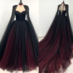 Gothic Black and Red Sweetheart Wedding Dresses with Cape Appliques Bridal Gowns Gothic Fall Wedding Dress, Black Burgundy Wedding Dress, New Orleans Style Wedding Dress, Evil Queen Prom Dress, Emo Dresses Prom Goth, Fairy Inspired Dress Gowns, Villian Wedding Dress, Viking Wedding Dress Black, Dark Red Wedding Dress Goth