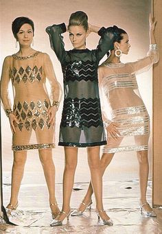 Sequin Clothes, 1960 Fashion, Fashion 1960s, Three Women, Fur Coat Vintage, Swinging Sixties, Sixties Fashion, Retro Mode, Vestidos Vintage