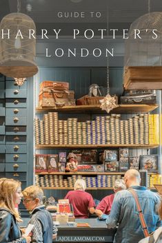 harry potter's london book shop with people looking at books