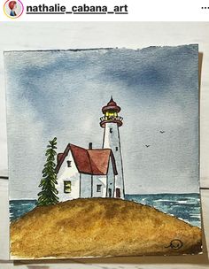 a painting of a lighthouse on top of a hill