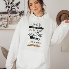 This Literacy Bookish Sweatshirt and Hoodie is a sure hit for Library Book Lovers. This Jane Austin Sweatshirt is a perfect gift for book worms. SUPER SOFT AND COZY CREWNECK SWEATSHIRTS AND HOODIES S H I R T / D E T A I L S Our sweatshirts are SUPER soft and SUPER comfy. 50% Cotton/50% polyester and pre-shrunk. We Use Soft and Cozy Gildan 18000 and Gildan 18500 They are Unisex Size: For Women They Run Oversized, if you prefer a slimmer fit, you may want to order 1 size down. Looking for your acc Clean Reads, Romance Reader, Jane Austin, Librarian Shirt, Romance Readers, Sweatshirts And Hoodies, Gifts For Readers, Colour Star, Book Humor